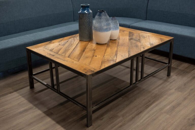 Table for Team Modern Corporate Headquarters in Somerset, Kentucky. Reclaimed Oak and steel.
